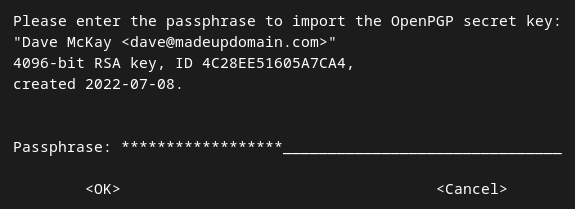 Entering the passphrase to import the private GPG keys