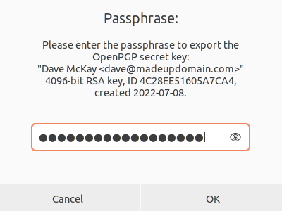 Providing the GPG passphrase to export the private keys