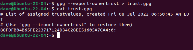 Exporting the GPG trust relationships